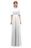 ColsBM Ricki Cloud White Bridesmaid Dresses Floor Length Zipper Elbow Length Sleeve Glamorous Pleated Jewel