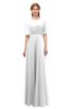 ColsBM Ricki Cloud White Bridesmaid Dresses Floor Length Zipper Elbow Length Sleeve Glamorous Pleated Jewel