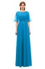 ColsBM Ricki Cornflower Blue Bridesmaid Dresses Floor Length Zipper Elbow Length Sleeve Glamorous Pleated Jewel
