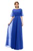 ColsBM Ricki Dazzling Blue Bridesmaid Dresses Floor Length Zipper Elbow Length Sleeve Glamorous Pleated Jewel