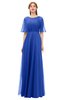 ColsBM Ricki Dazzling Blue Bridesmaid Dresses Floor Length Zipper Elbow Length Sleeve Glamorous Pleated Jewel
