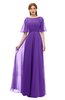 ColsBM Ricki Deep Lavender Bridesmaid Dresses Floor Length Zipper Elbow Length Sleeve Glamorous Pleated Jewel