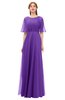 ColsBM Ricki Deep Lavender Bridesmaid Dresses Floor Length Zipper Elbow Length Sleeve Glamorous Pleated Jewel