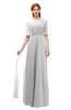 ColsBM Ricki Dove Grey Bridesmaid Dresses Floor Length Zipper Elbow Length Sleeve Glamorous Pleated Jewel