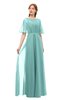 ColsBM Ricki Eggshell Blue Bridesmaid Dresses Floor Length Zipper Elbow Length Sleeve Glamorous Pleated Jewel