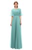 ColsBM Ricki Eggshell Blue Bridesmaid Dresses Floor Length Zipper Elbow Length Sleeve Glamorous Pleated Jewel