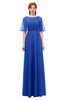 ColsBM Ricki Electric Blue Bridesmaid Dresses Floor Length Zipper Elbow Length Sleeve Glamorous Pleated Jewel