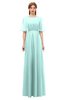 ColsBM Ricki Fair Aqua Bridesmaid Dresses Floor Length Zipper Elbow Length Sleeve Glamorous Pleated Jewel