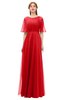 ColsBM Ricki Flame Scarlet Bridesmaid Dresses Floor Length Zipper Elbow Length Sleeve Glamorous Pleated Jewel