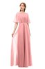 ColsBM Ricki Flamingo Pink Bridesmaid Dresses Floor Length Zipper Elbow Length Sleeve Glamorous Pleated Jewel