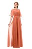 ColsBM Ricki Flamingo Bridesmaid Dresses Floor Length Zipper Elbow Length Sleeve Glamorous Pleated Jewel