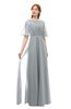 ColsBM Ricki Frost Grey Bridesmaid Dresses Floor Length Zipper Elbow Length Sleeve Glamorous Pleated Jewel