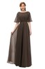 ColsBM Ricki Fudge Brown Bridesmaid Dresses Floor Length Zipper Elbow Length Sleeve Glamorous Pleated Jewel
