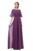 ColsBM Ricki Grape Juice Bridesmaid Dresses Floor Length Zipper Elbow Length Sleeve Glamorous Pleated Jewel
