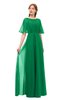 ColsBM Ricki Green Bridesmaid Dresses Floor Length Zipper Elbow Length Sleeve Glamorous Pleated Jewel