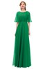 ColsBM Ricki Green Bridesmaid Dresses Floor Length Zipper Elbow Length Sleeve Glamorous Pleated Jewel