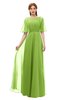 ColsBM Ricki Greenery Bridesmaid Dresses Floor Length Zipper Elbow Length Sleeve Glamorous Pleated Jewel