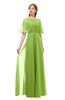 ColsBM Ricki Greenery Bridesmaid Dresses Floor Length Zipper Elbow Length Sleeve Glamorous Pleated Jewel