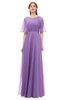 ColsBM Ricki Hyacinth Bridesmaid Dresses Floor Length Zipper Elbow Length Sleeve Glamorous Pleated Jewel