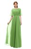 ColsBM Ricki Kiwi Green Bridesmaid Dresses Floor Length Zipper Elbow Length Sleeve Glamorous Pleated Jewel