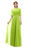 ColsBM Ricki Lime Green Bridesmaid Dresses Floor Length Zipper Elbow Length Sleeve Glamorous Pleated Jewel