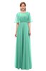 ColsBM Ricki Lucite Green Bridesmaid Dresses Floor Length Zipper Elbow Length Sleeve Glamorous Pleated Jewel