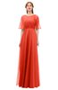 ColsBM Ricki Mandarin Red Bridesmaid Dresses Floor Length Zipper Elbow Length Sleeve Glamorous Pleated Jewel