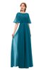 ColsBM Ricki Midnight Blue Bridesmaid Dresses Floor Length Zipper Elbow Length Sleeve Glamorous Pleated Jewel