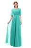 ColsBM Ricki Mint Green Bridesmaid Dresses Floor Length Zipper Elbow Length Sleeve Glamorous Pleated Jewel