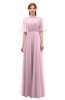 ColsBM Ricki Mist Pink Bridesmaid Dresses Floor Length Zipper Elbow Length Sleeve Glamorous Pleated Jewel