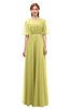 ColsBM Ricki Muted Lime Bridesmaid Dresses Floor Length Zipper Elbow Length Sleeve Glamorous Pleated Jewel