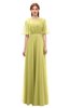 ColsBM Ricki Muted Lime Bridesmaid Dresses Floor Length Zipper Elbow Length Sleeve Glamorous Pleated Jewel