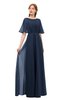 ColsBM Ricki Navy Blue Bridesmaid Dresses Floor Length Zipper Elbow Length Sleeve Glamorous Pleated Jewel