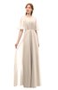 ColsBM Ricki Pastel Rose Tan Bridesmaid Dresses Floor Length Zipper Elbow Length Sleeve Glamorous Pleated Jewel