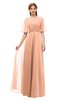 ColsBM Ricki Peach Nectar Bridesmaid Dresses Floor Length Zipper Elbow Length Sleeve Glamorous Pleated Jewel