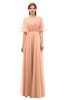 ColsBM Ricki Peach Nectar Bridesmaid Dresses Floor Length Zipper Elbow Length Sleeve Glamorous Pleated Jewel