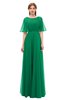 ColsBM Ricki Pepper Green Bridesmaid Dresses Floor Length Zipper Elbow Length Sleeve Glamorous Pleated Jewel