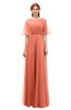 ColsBM Ricki Persimmon Orange Bridesmaid Dresses Floor Length Zipper Elbow Length Sleeve Glamorous Pleated Jewel