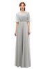 ColsBM Ricki Platinum Bridesmaid Dresses Floor Length Zipper Elbow Length Sleeve Glamorous Pleated Jewel