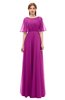 ColsBM Ricki Raspberry Bridesmaid Dresses Floor Length Zipper Elbow Length Sleeve Glamorous Pleated Jewel