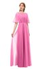 ColsBM Ricki Rose Pink Bridesmaid Dresses Floor Length Zipper Elbow Length Sleeve Glamorous Pleated Jewel