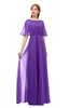 ColsBM Ricki Royal Purple Bridesmaid Dresses Floor Length Zipper Elbow Length Sleeve Glamorous Pleated Jewel