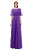 ColsBM Ricki Royal Purple Bridesmaid Dresses Floor Length Zipper Elbow Length Sleeve Glamorous Pleated Jewel
