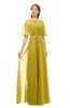 ColsBM Ricki Sauterne Bridesmaid Dresses Floor Length Zipper Elbow Length Sleeve Glamorous Pleated Jewel