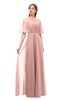 ColsBM Ricki Silver Pink Bridesmaid Dresses Floor Length Zipper Elbow Length Sleeve Glamorous Pleated Jewel