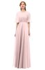 ColsBM Ricki Veiled Rose Bridesmaid Dresses Floor Length Zipper Elbow Length Sleeve Glamorous Pleated Jewel