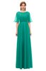 ColsBM Ricki Viridian Green Bridesmaid Dresses Floor Length Zipper Elbow Length Sleeve Glamorous Pleated Jewel
