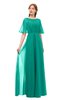 ColsBM Ricki Viridian Green Bridesmaid Dresses Floor Length Zipper Elbow Length Sleeve Glamorous Pleated Jewel