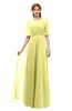 ColsBM Ricki Wax Yellow Bridesmaid Dresses Floor Length Zipper Elbow Length Sleeve Glamorous Pleated Jewel