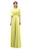 ColsBM Ricki Wax Yellow Bridesmaid Dresses Floor Length Zipper Elbow Length Sleeve Glamorous Pleated Jewel